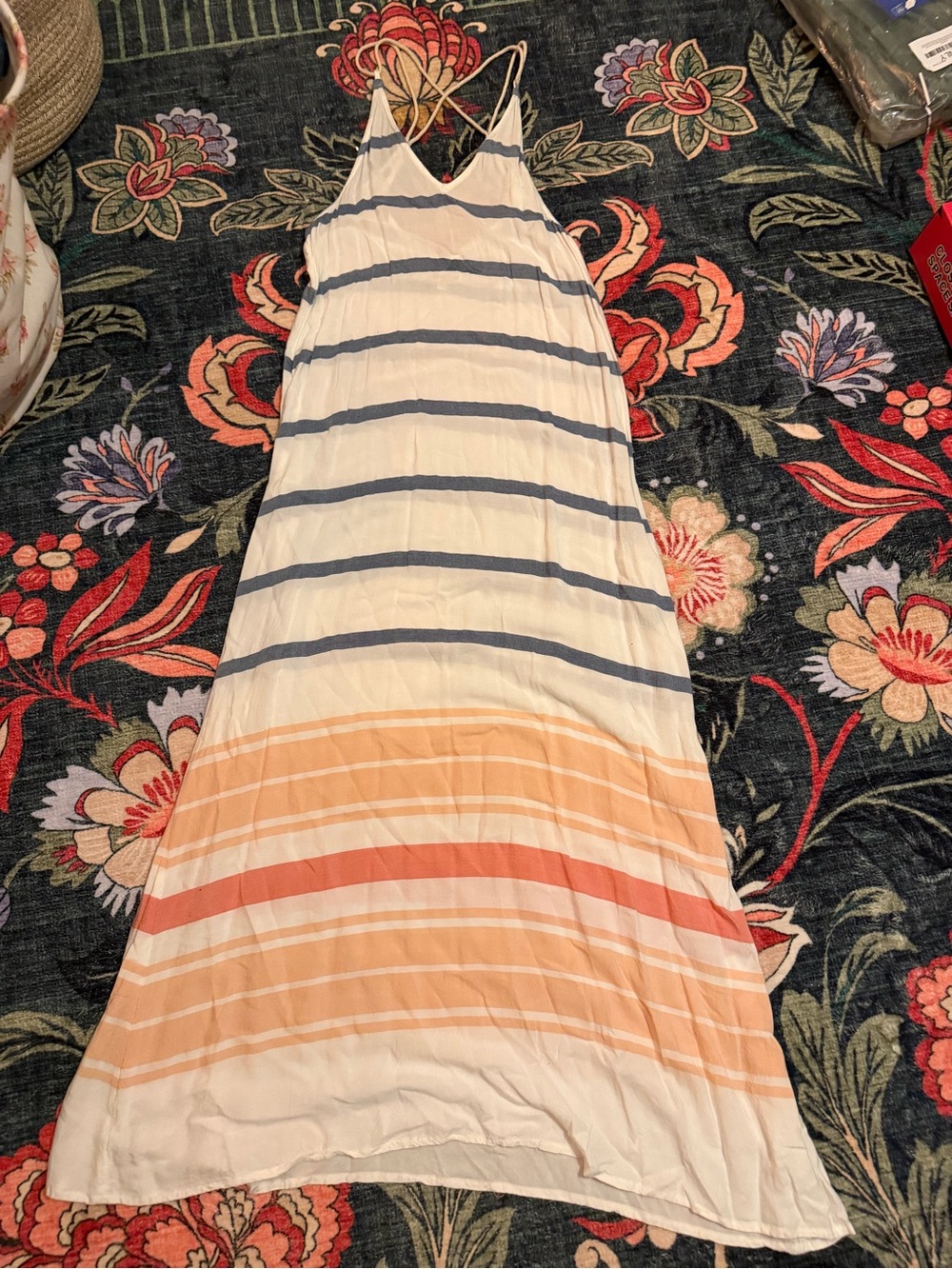 🌊 Rip Curl Striped Maxi Dress Blue Peach Small - Picture 2 of 6